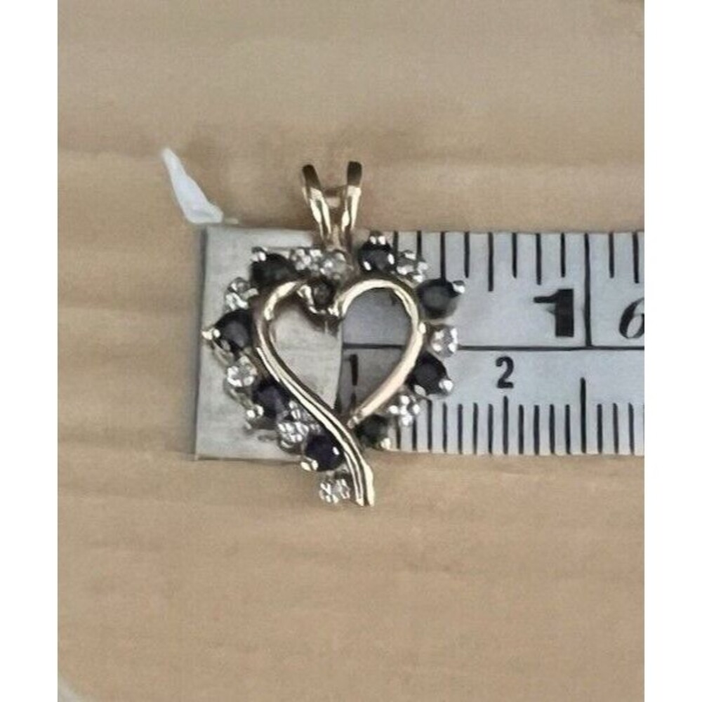 Ross Simons 925 Gold Plated Blue Sapphire & Diamond Heart Charm Pendant 2.4g - Picture 11 of 12